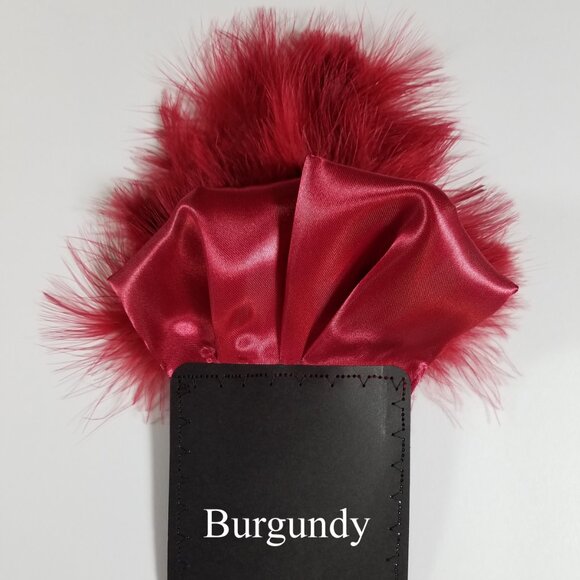 New - Burgundy Red Satin Ruffle & Feather Pocket Square Insert - Picture 2 of 7